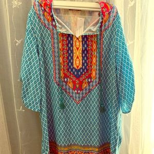 NWT Boho Neck Tie Printed Summer Shift Dress